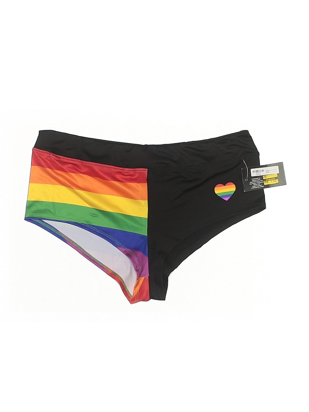 Men's Rainbow Stripe & Black Swim Briefs with Pride Heart Accent